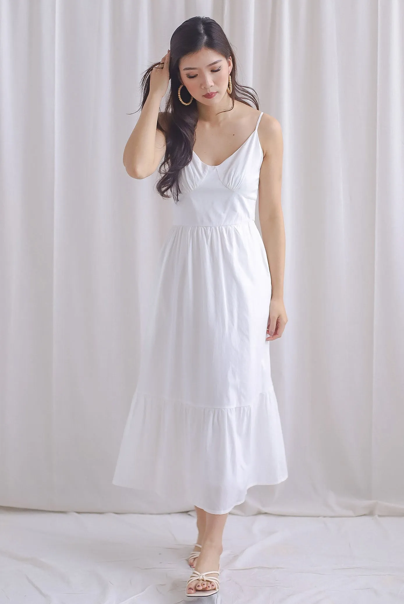 Farrow Spaghetti Bustier Ruffle Maxi Dress In White