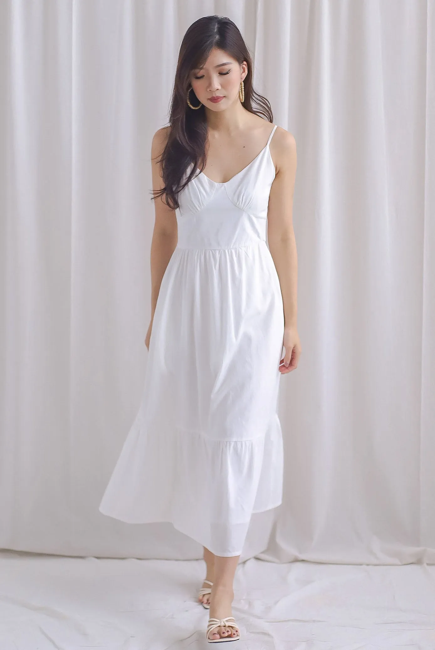 Farrow Spaghetti Bustier Ruffle Maxi Dress In White