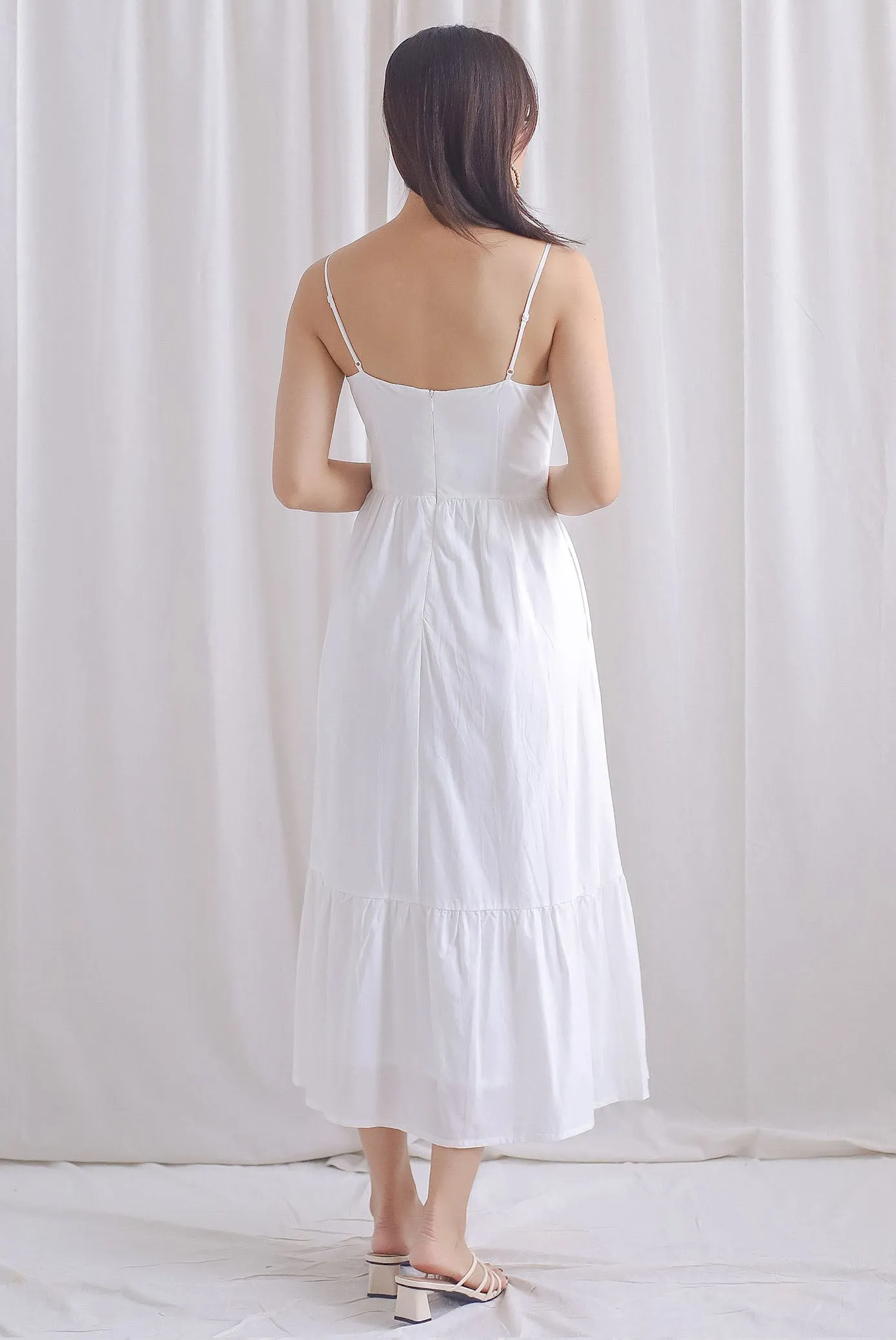Farrow Spaghetti Bustier Ruffle Maxi Dress In White