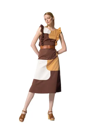 FLOUNCED TRICOLOUR DRESS