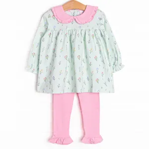 Flourishing Florals Ruffle Legging Set, Green
