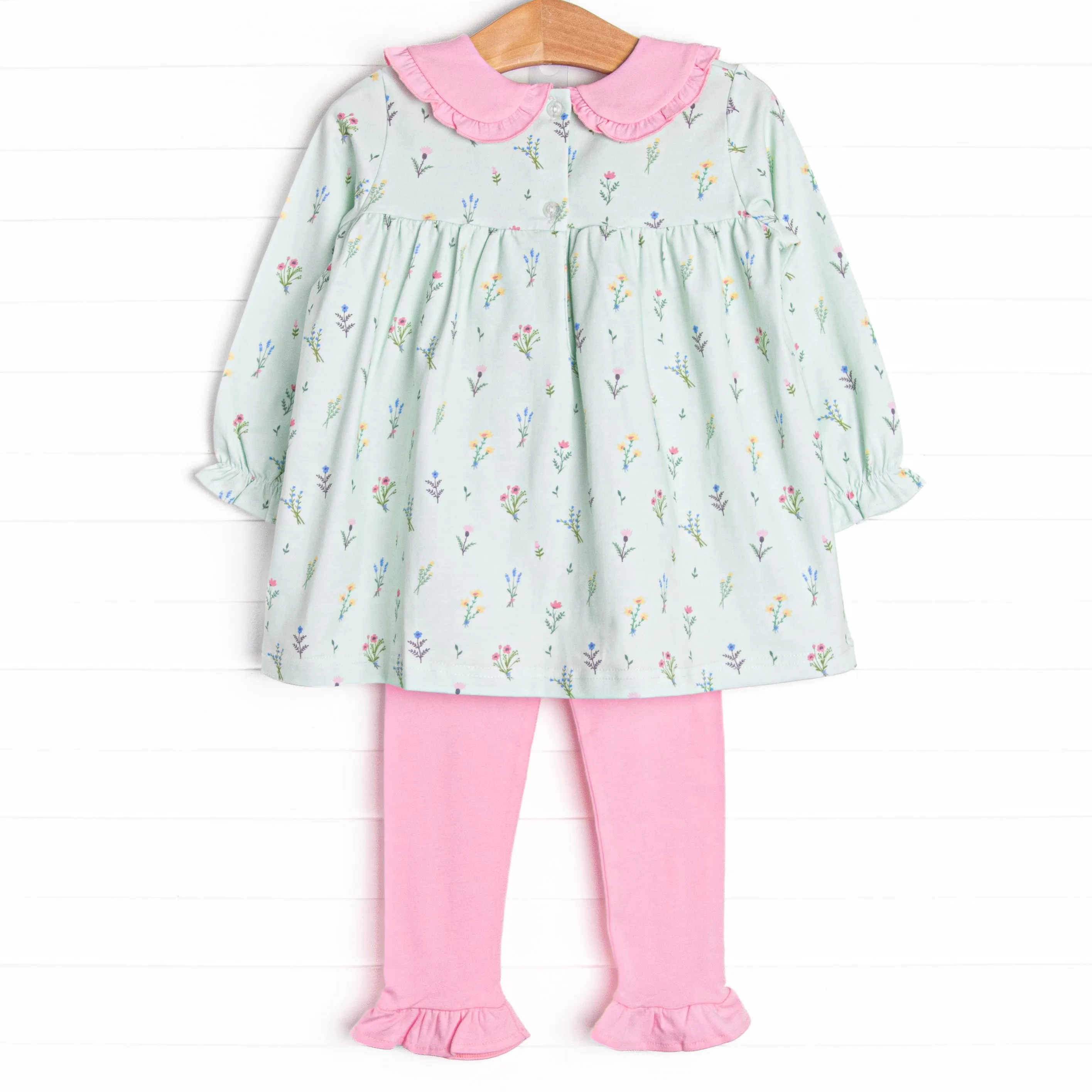 Flourishing Florals Ruffle Legging Set, Green