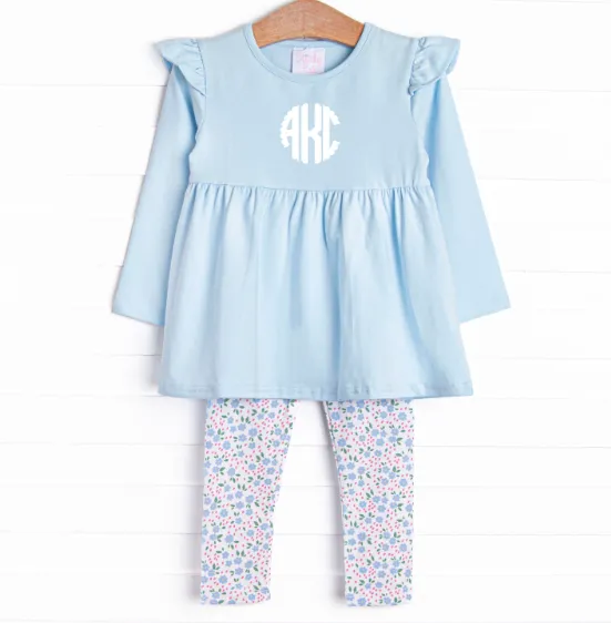 Flower Power Flutter Sleeve Legging Set, Blue
