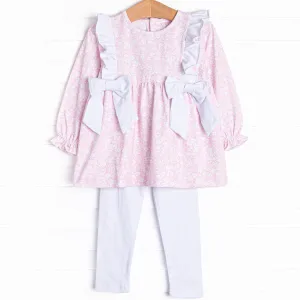 Garden Gate Bow Legging Set, Pink