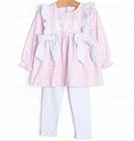 Garden Gate Bow Legging Set, Pink