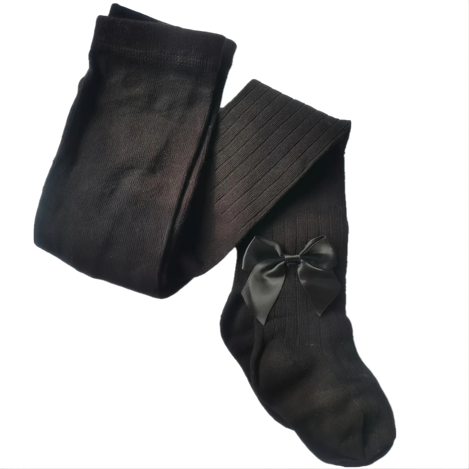 Girls' Cable Knit Seamless Tights with Bow