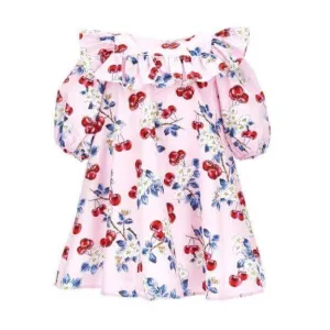 Girls Pink Cherry Cotton Dress