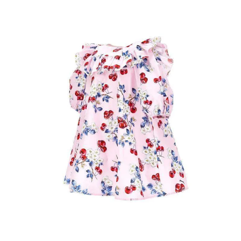 Girls Pink Cherry Cotton Dress