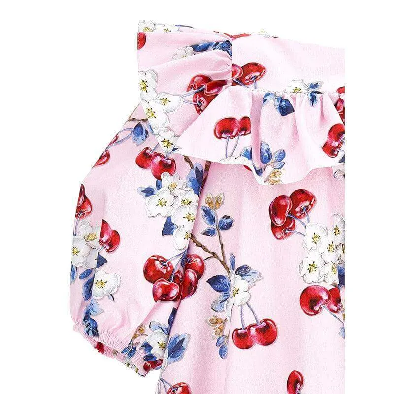 Girls Pink Cherry Cotton Dress