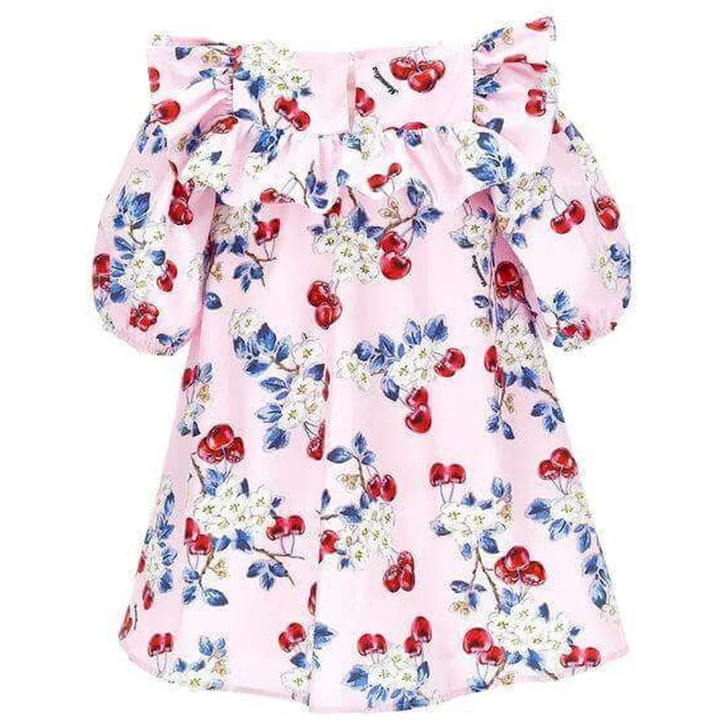 Girls Pink Cherry Cotton Dress