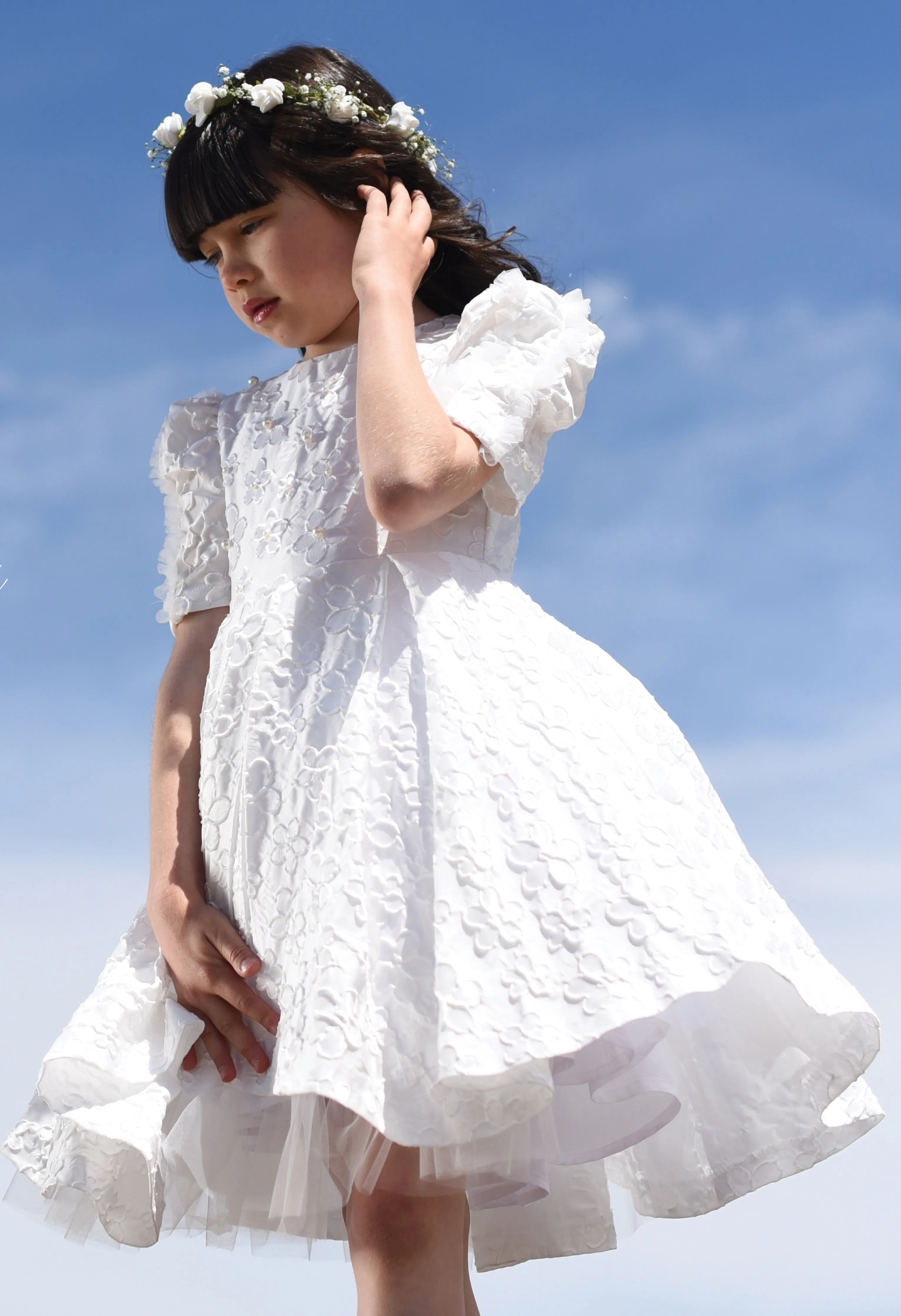 Girls Pink Flower Pearl Dress