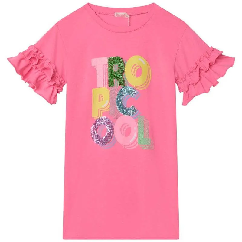 Girls Pink Tropicool Frill Sleeve Dress