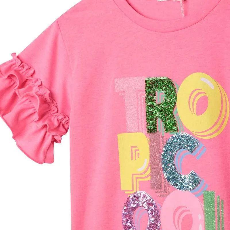 Girls Pink Tropicool Frill Sleeve Dress