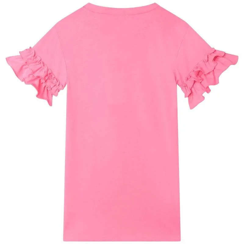 Girls Pink Tropicool Frill Sleeve Dress
