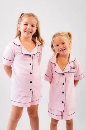 Girls short jersey personalised pyjamas Pink
