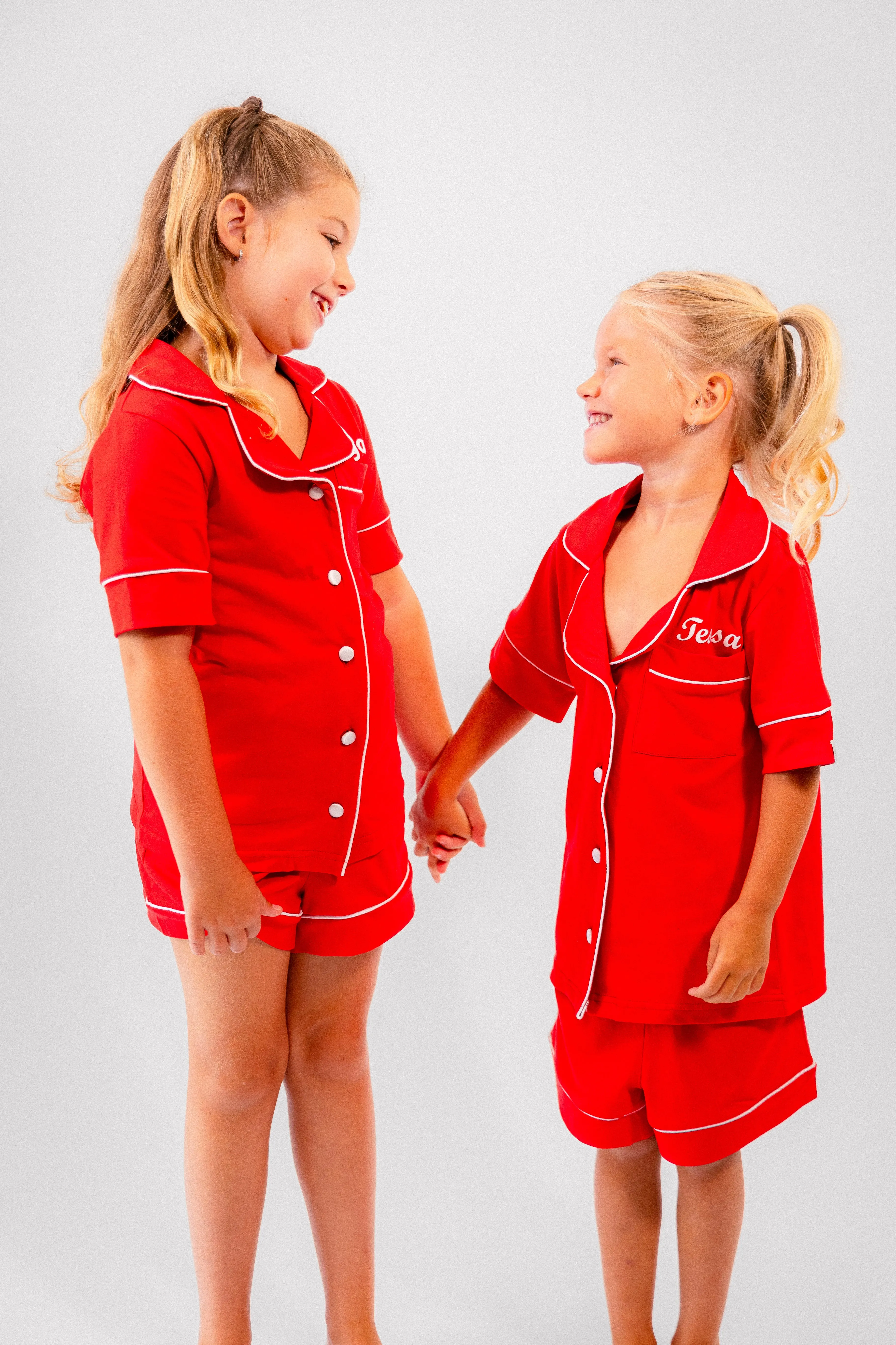 Girls short jersey personalised pyjamas Red