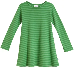 Girls Soft Stripe Long Sleeve Dress | Elf Green