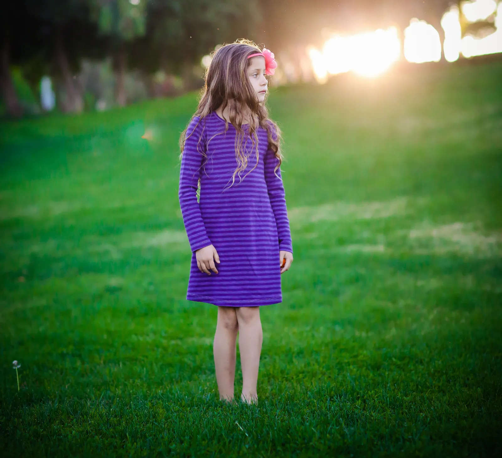 Girls Soft Stripe Long Sleeve Dress | Midnight