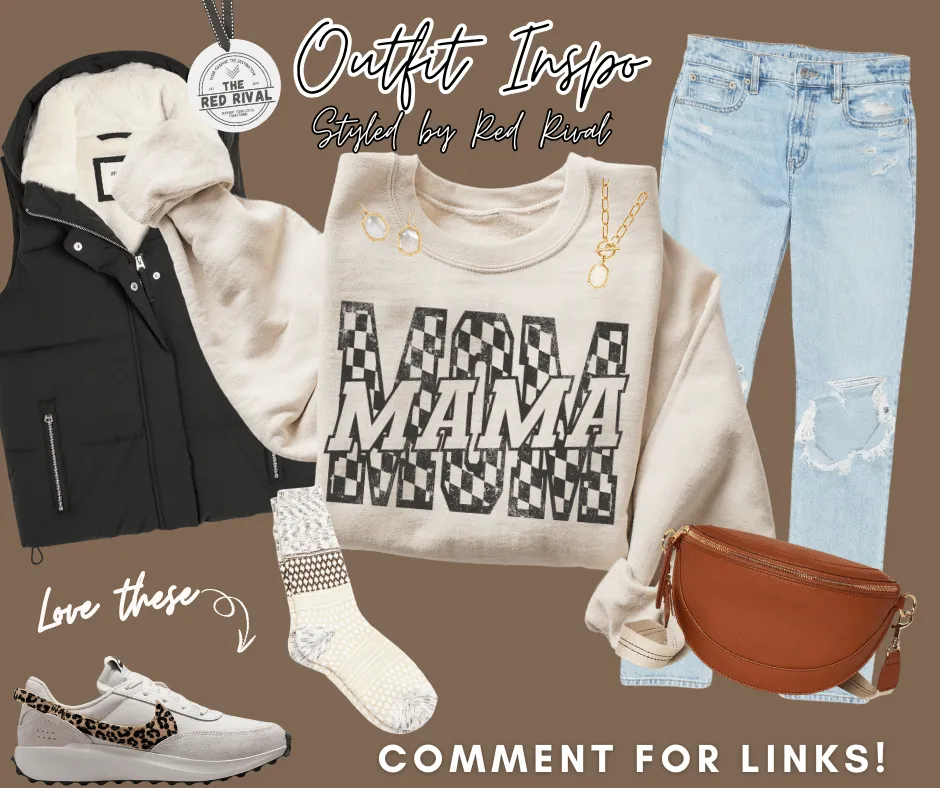Grey Checkered Layered Mama - Mom Ivory Tee or Tan Sweatshirt