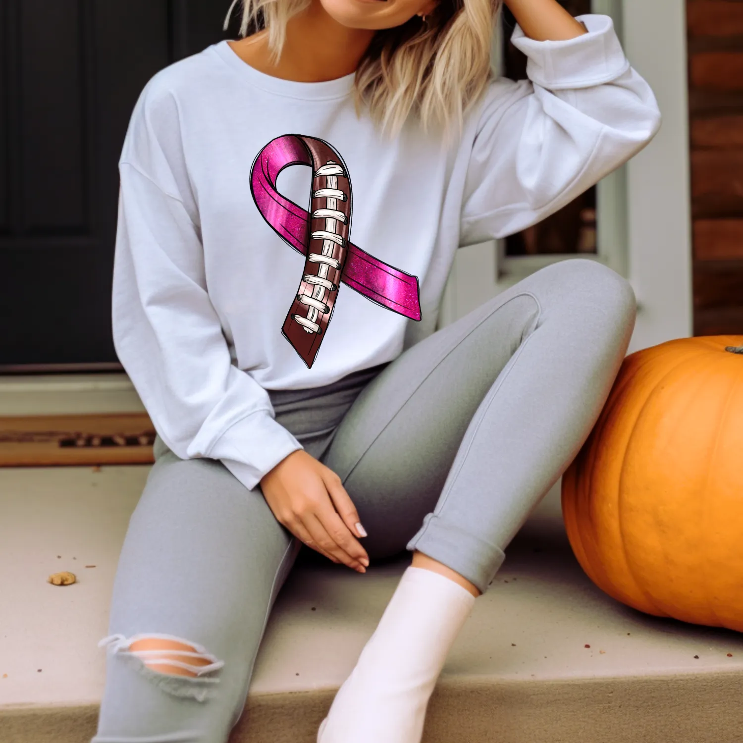 Hazel Blues® |  Breast Cancer Ribbon Graphic Sweatshirt