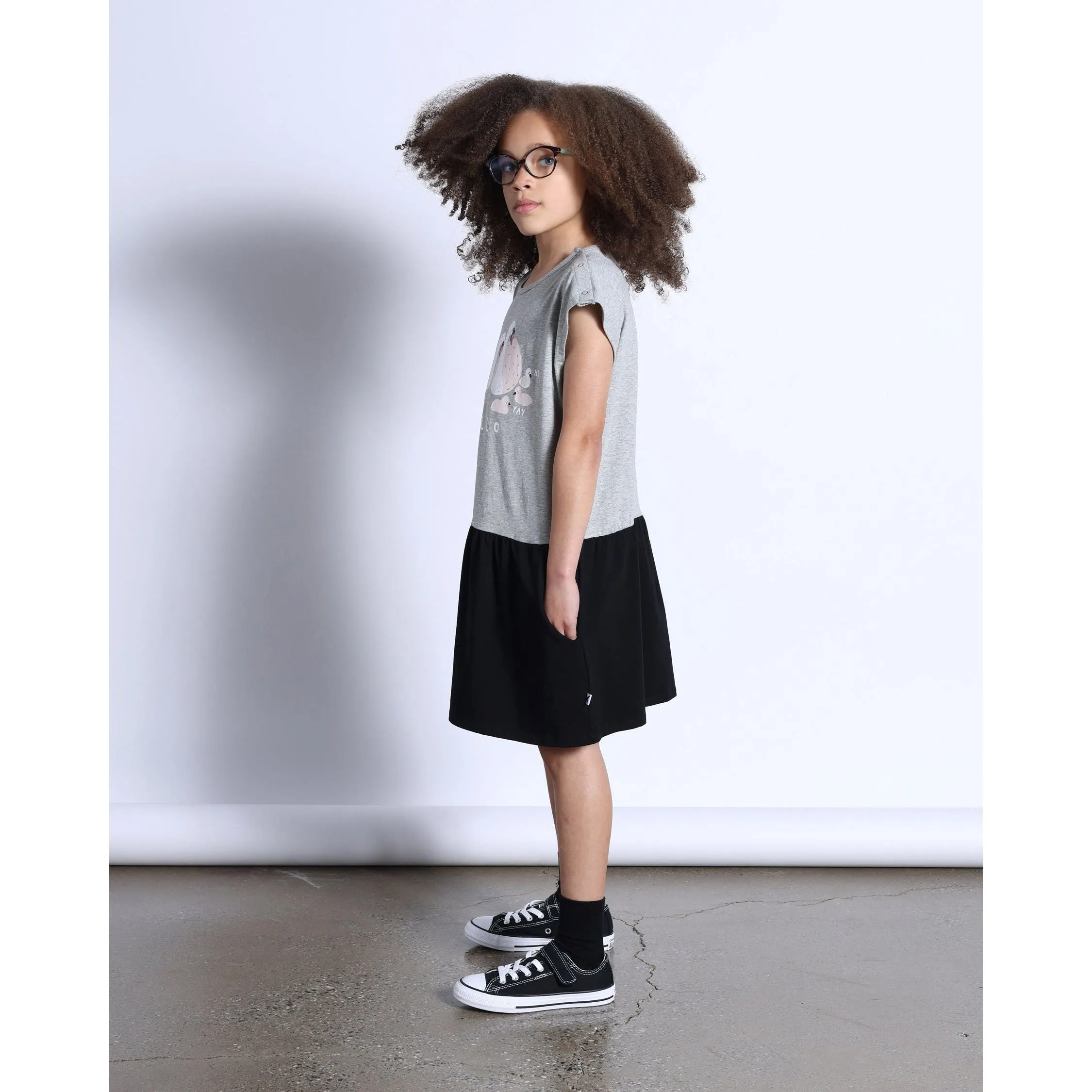 Hello Swan Dress- Grey Marle/Black