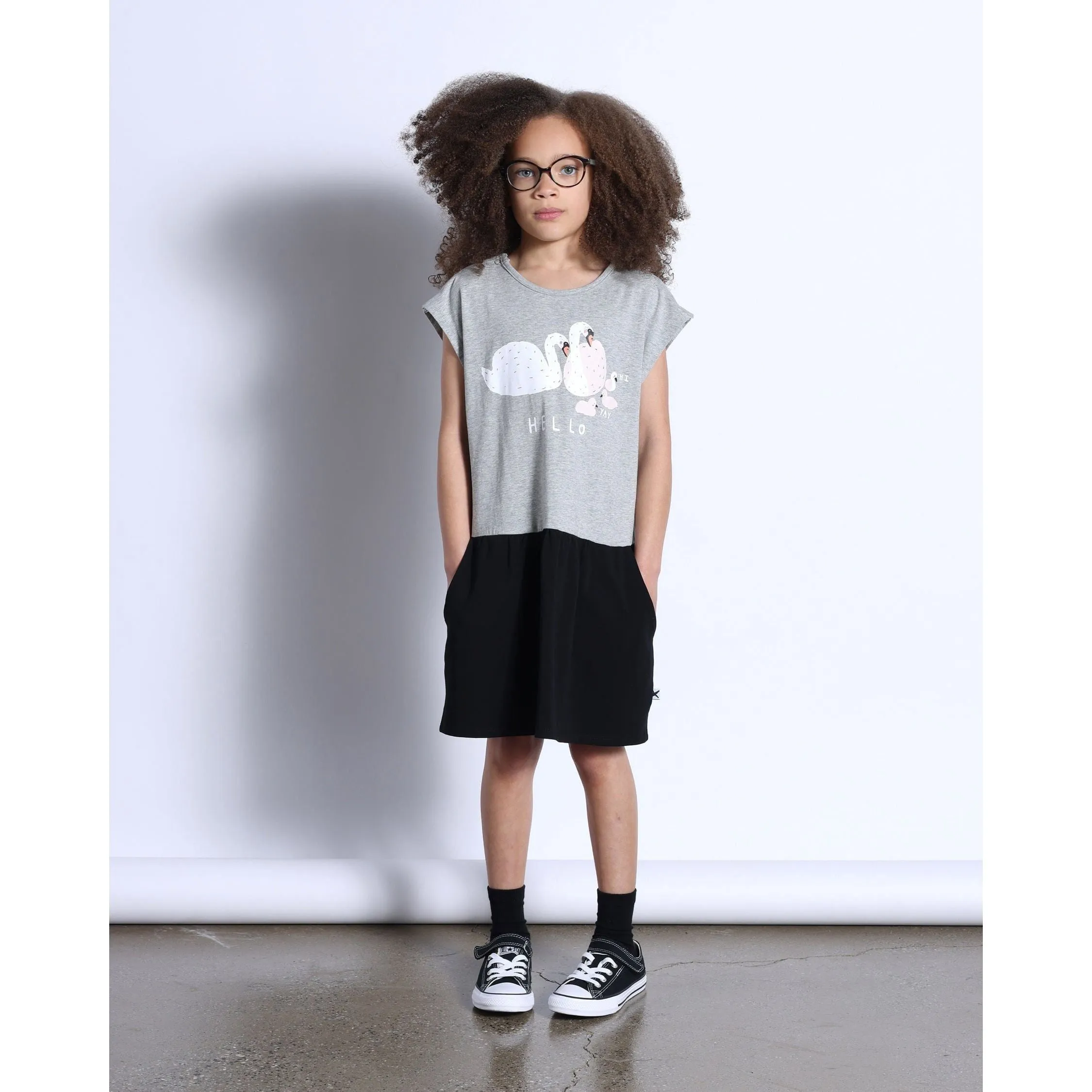 Hello Swan Dress- Grey Marle/Black