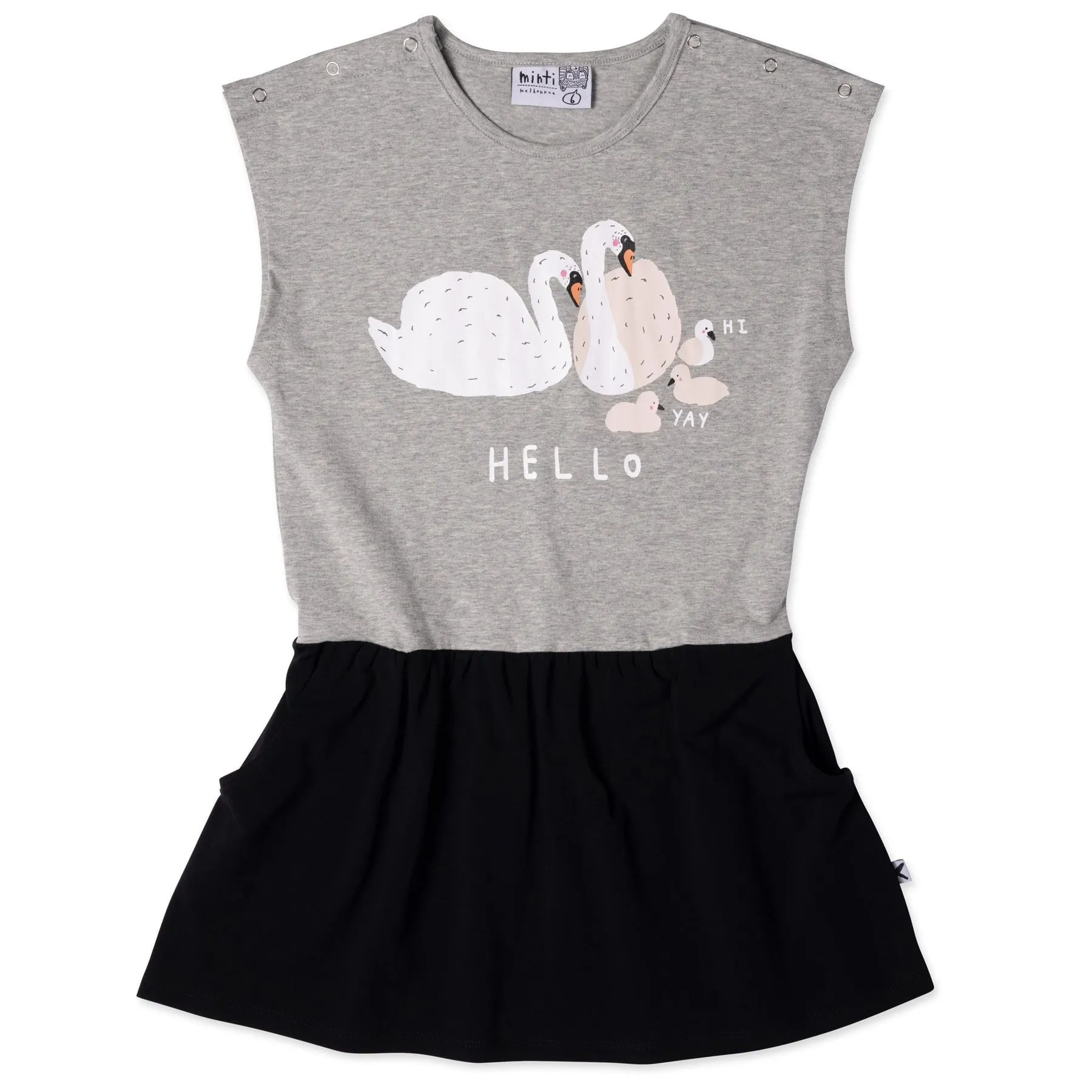 Hello Swan Dress- Grey Marle/Black