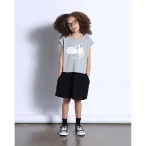 Hello Swan Dress- Grey Marle/Black
