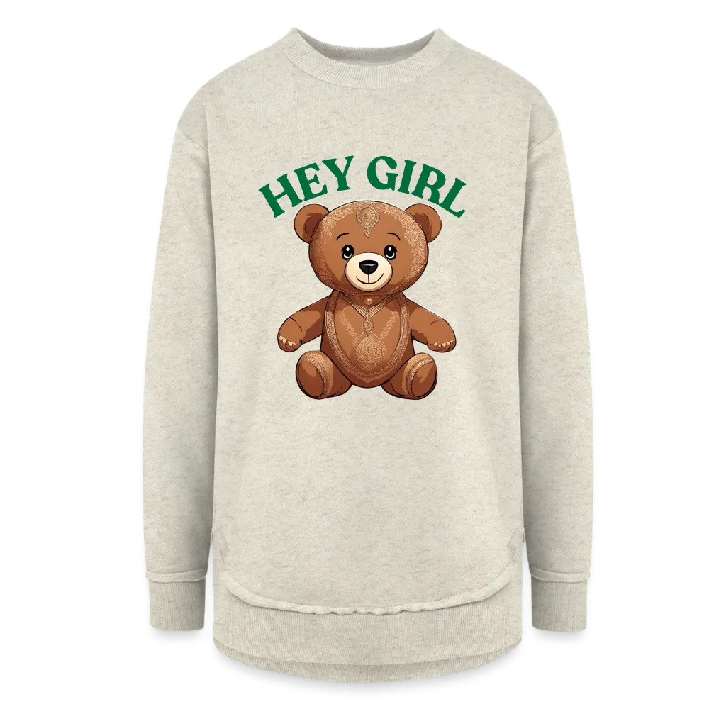 Hey Girl (Henna Teddy Bear) - Women's Tunic Fleece Sweatshirt