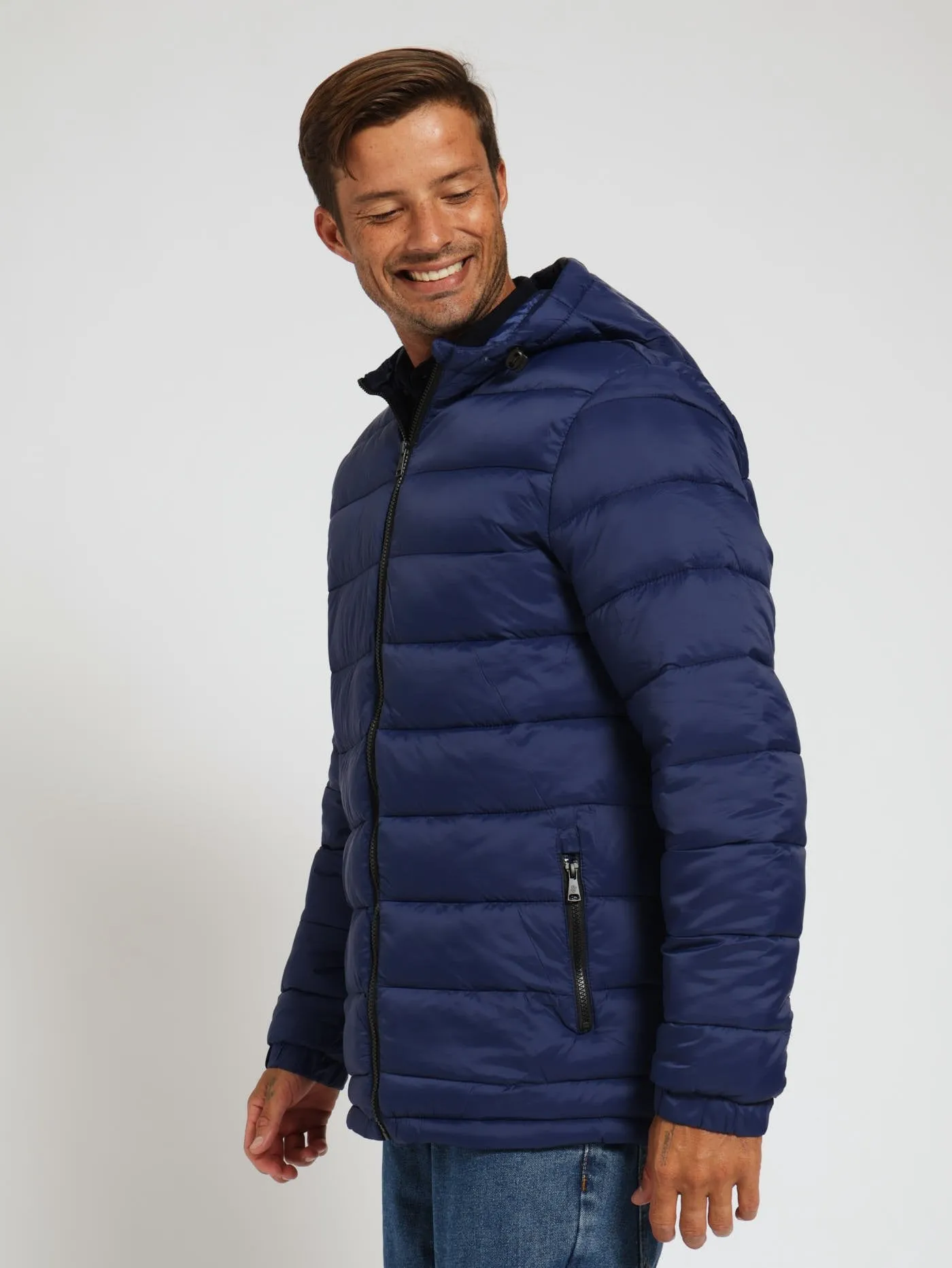 Hooded Puffer Jacket - Navy