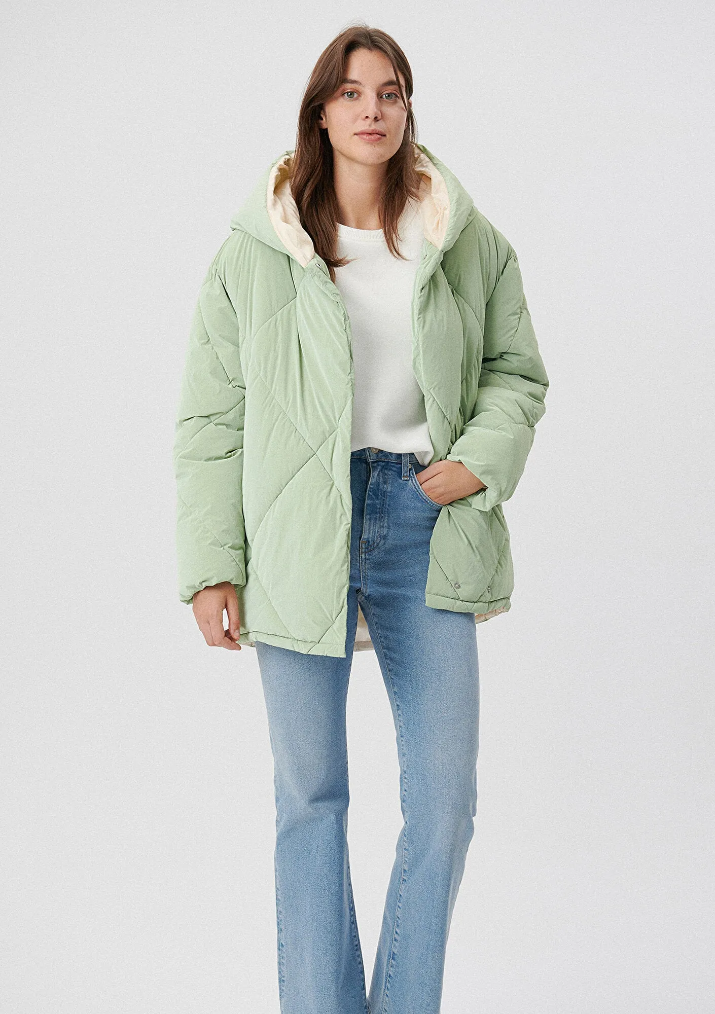 Hooded Quited Green Puffer Jacket