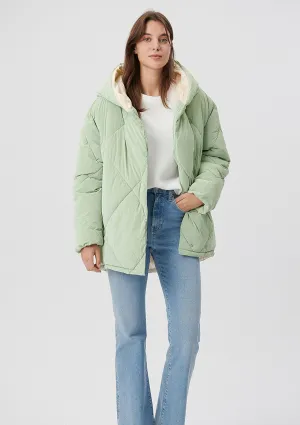Hooded Quited Green Puffer Jacket