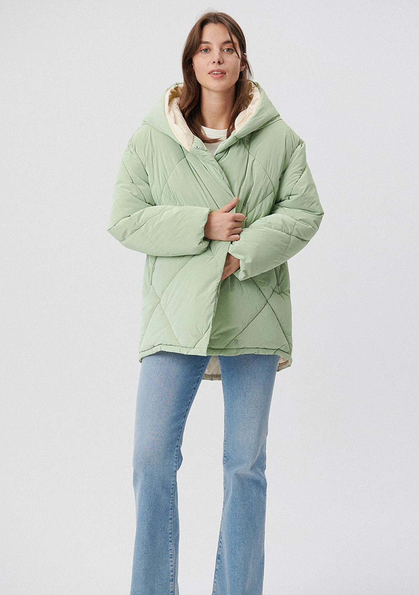 Hooded Quited Green Puffer Jacket