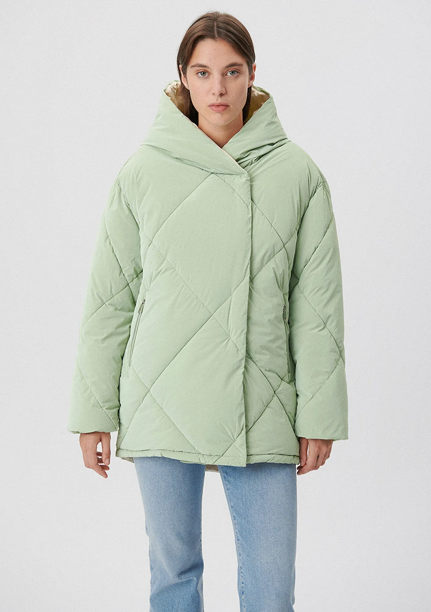 Hooded Quited Green Puffer Jacket