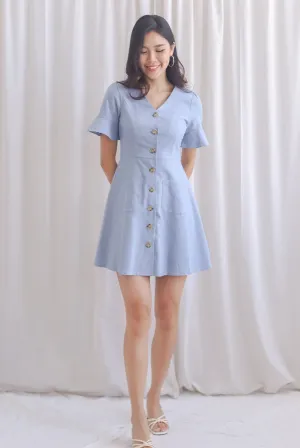 Jasmer Buttons Sleeved Dress In Blue