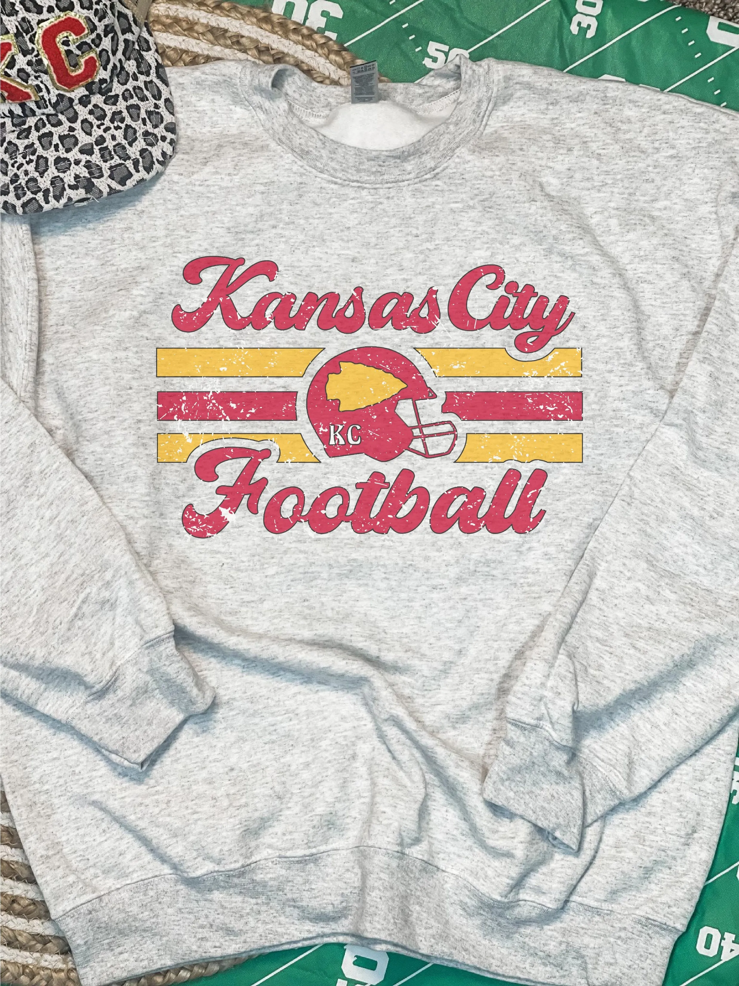 Kansas City Football Helmet Ash Sweatshirt