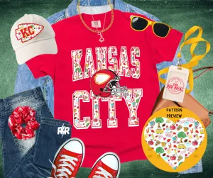 KANSAS CITY W/ HELMET School Icons w/o text in arrowhead Red Tee or Sweatshirt
