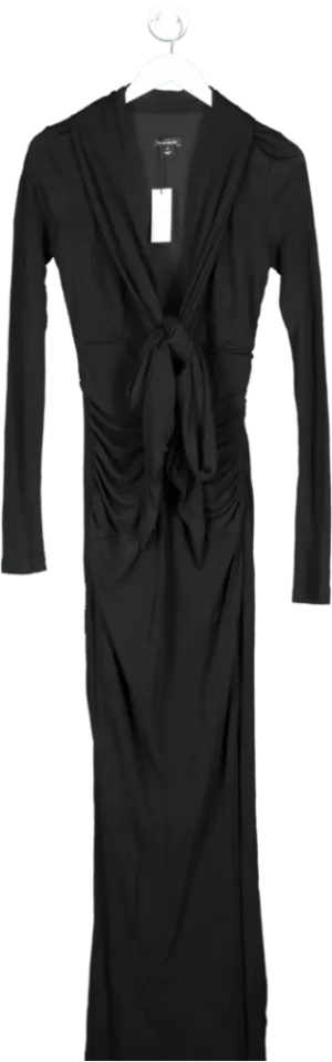 Karen Millen Black Tall Premium Stretch Crepe Jersey Plunge Neck Maxi Dress UK XS
