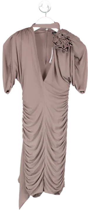 Karen Millen Brown Drape Jersey Rosette Mini Dress UK XS