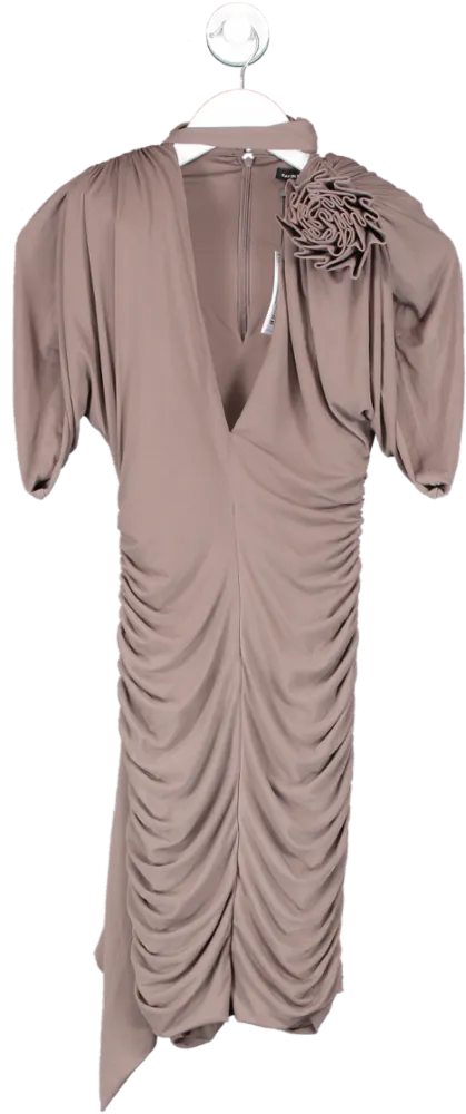 Karen Millen Brown Drape Jersey Rosette Mini Dress UK XS