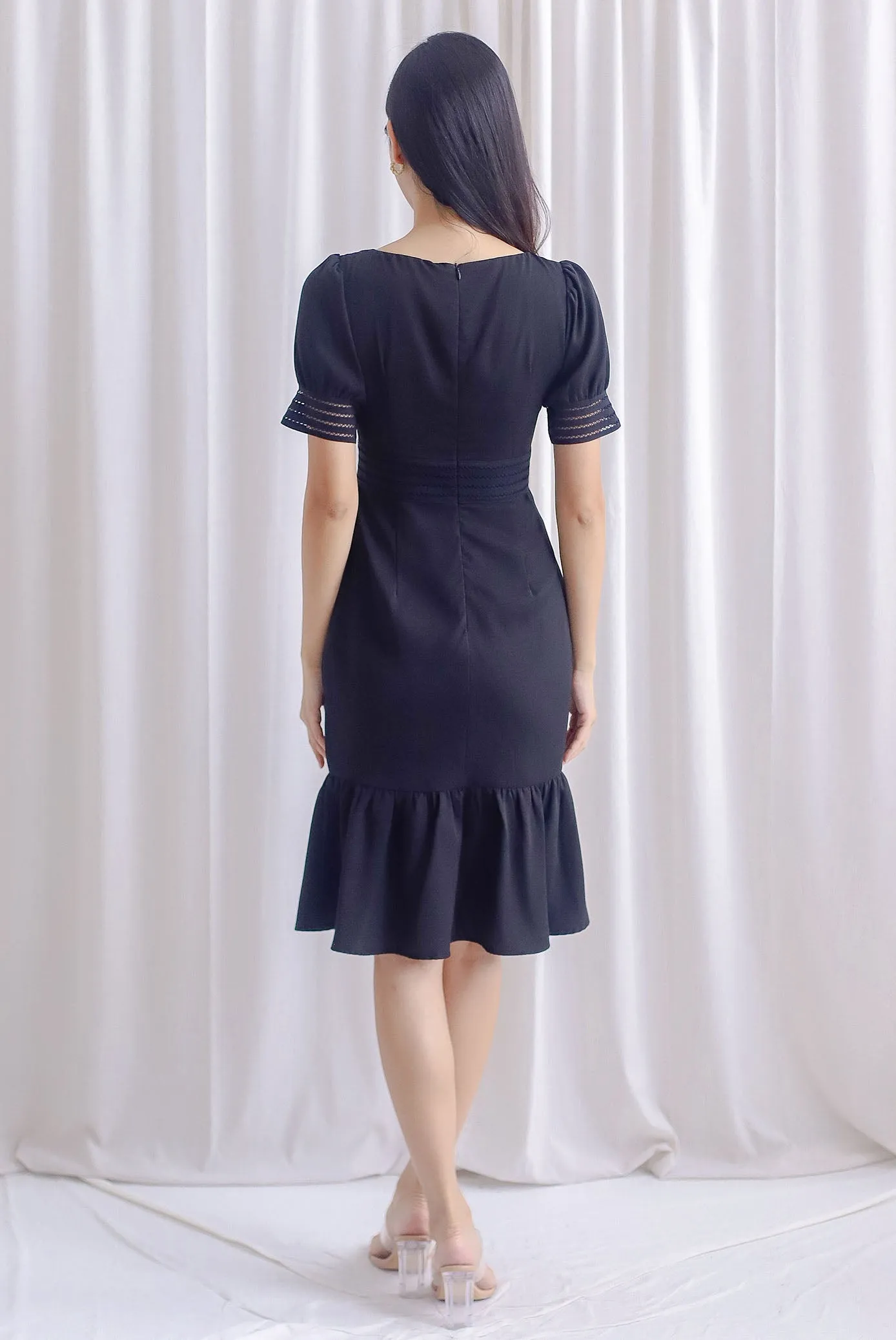 Katrine Puffy Sleeve Mermaid Dress In Black