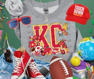 KC Retro School Icons w/ Mushrooms Grey Sweatshirt