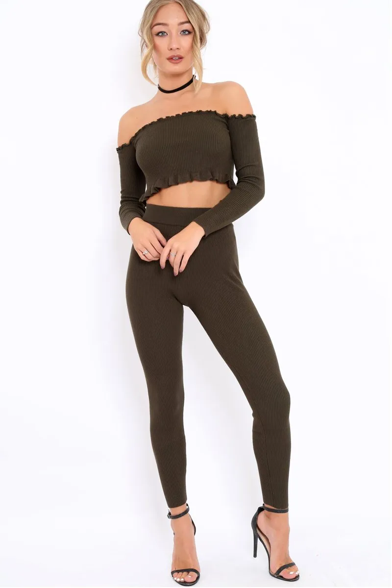 Khaki Ribbed Knit Co-ord - Luna