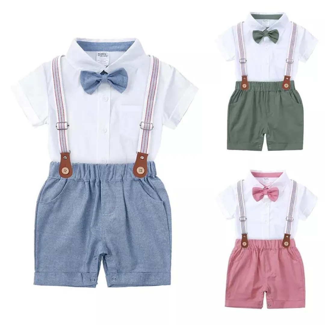 Kids Tales Boy's Shorts, Braces and Shirt Sets - Pink