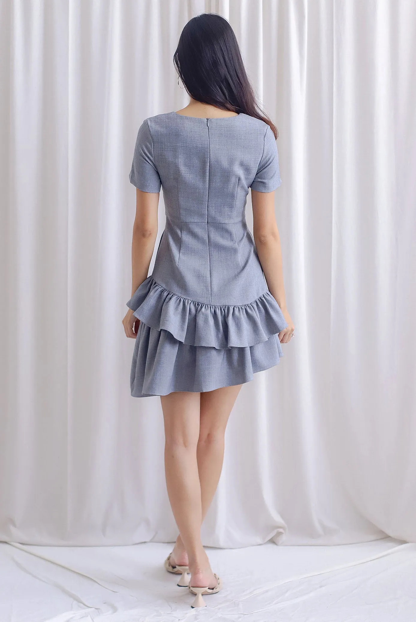 Lindea Asymm Tiered Sleeve Dress In Grey