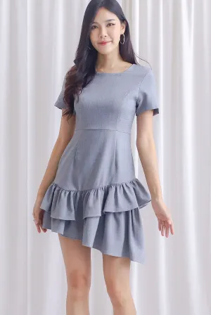 Lindea Asymm Tiered Sleeve Dress In Grey