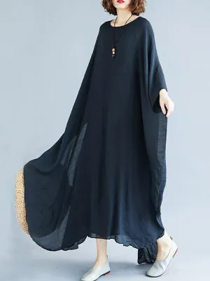 Loose Solid Color Vintage H-Line Dress
