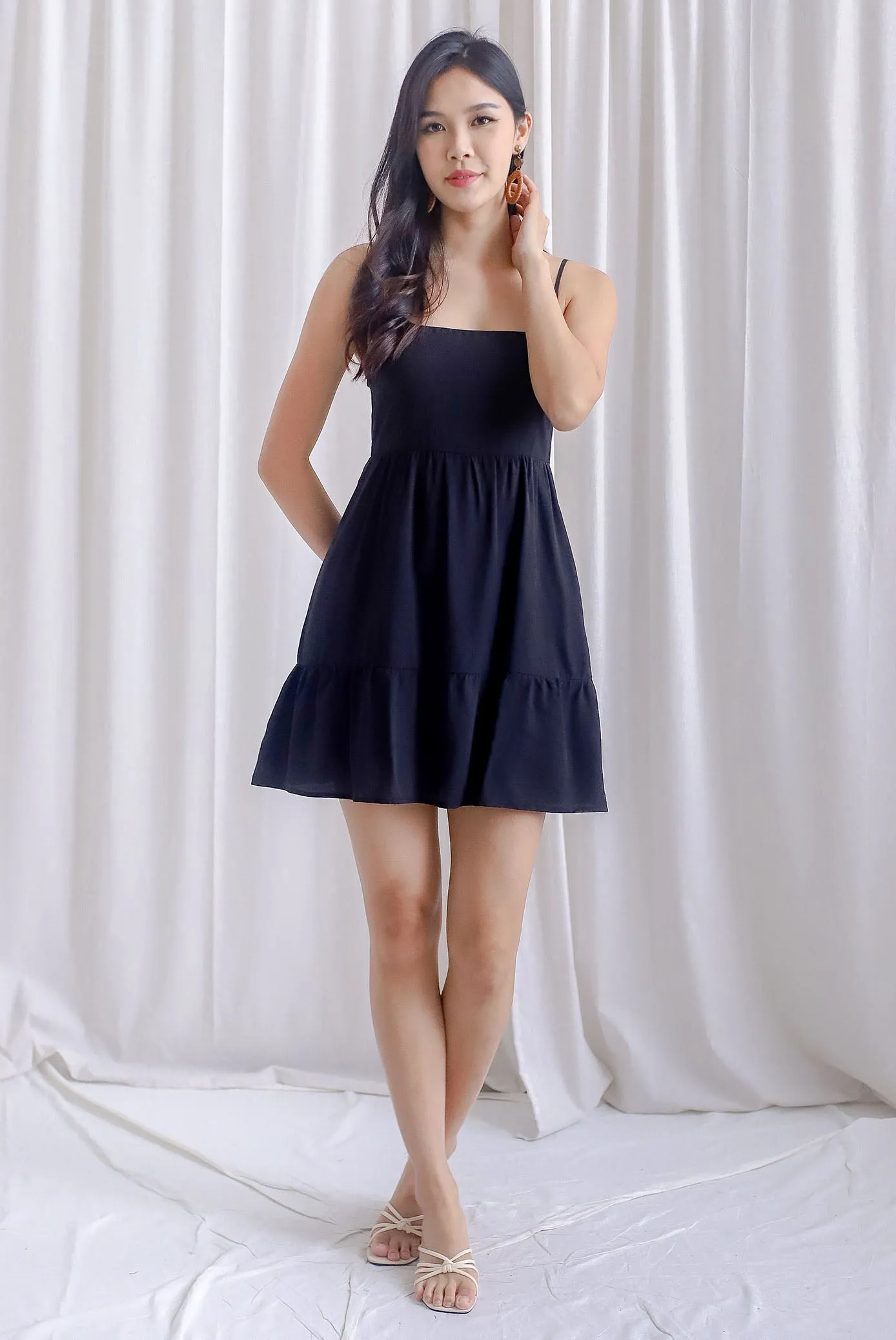 Melinda Spag Tier Romper Dress In Black