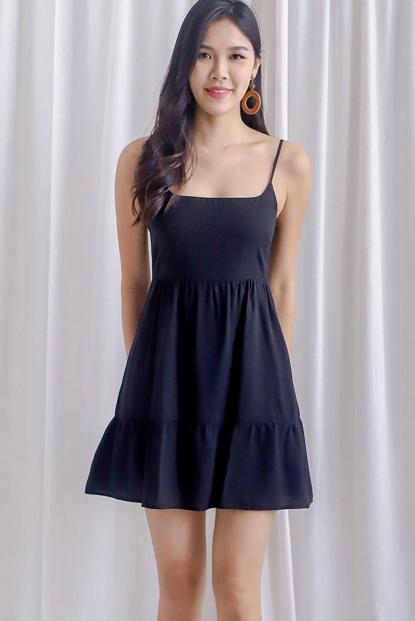 Melinda Spag Tier Romper Dress In Black