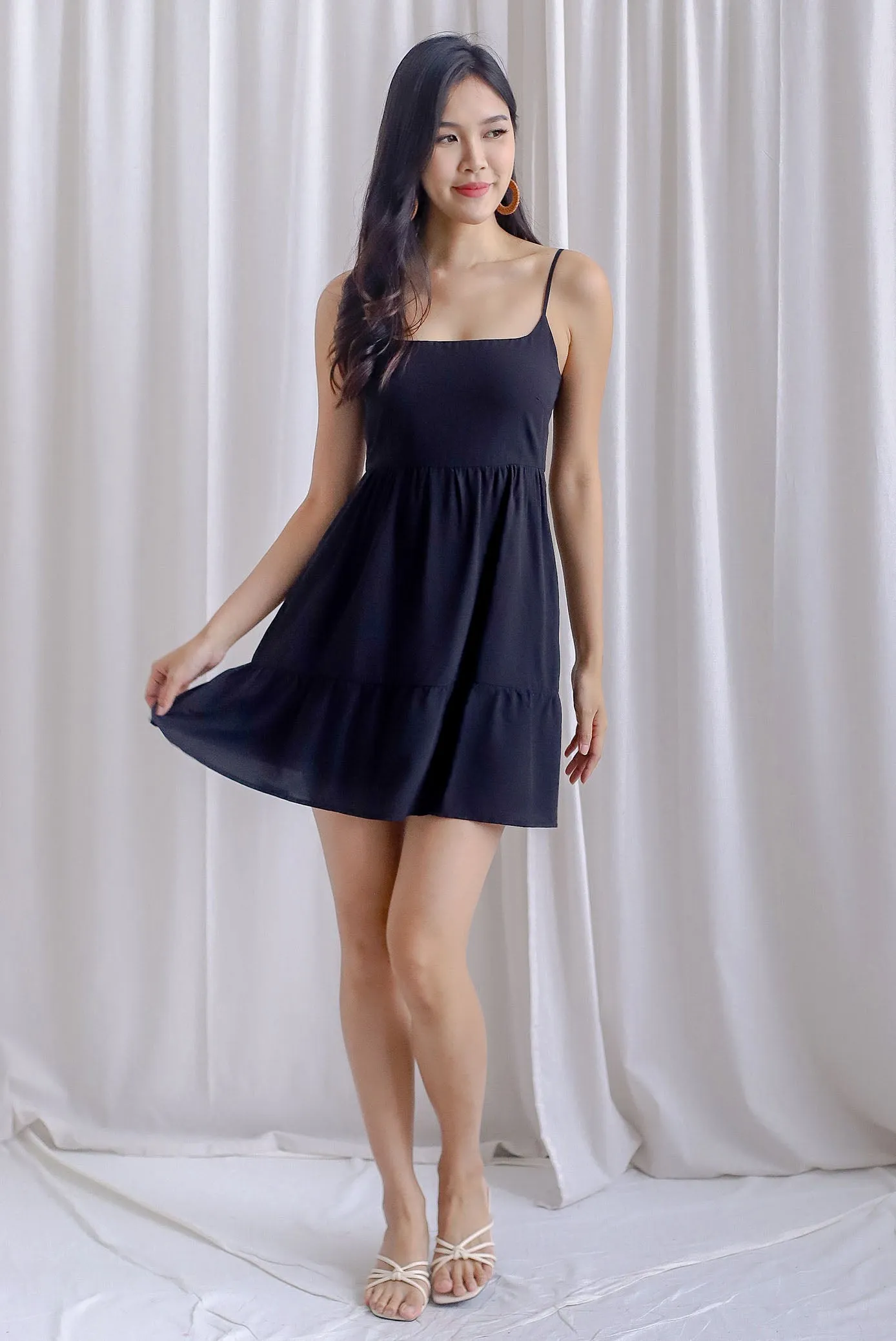Melinda Spag Tier Romper Dress In Black